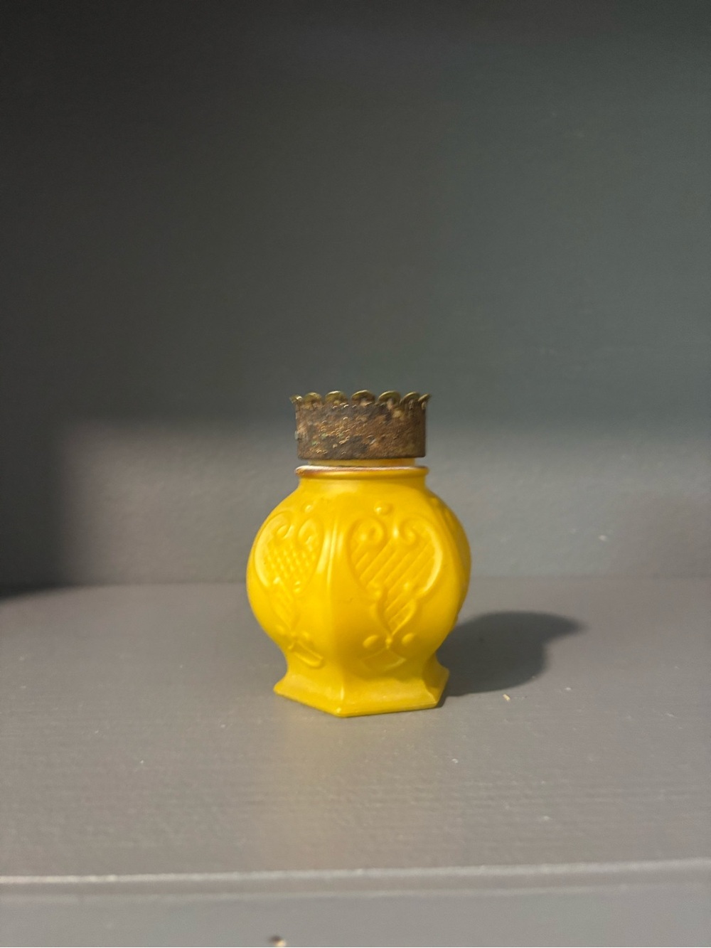 Yellow Decorative Glass Vase with Ornate Metal Collar